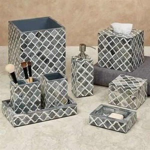 Ensemble de salle de bain design moderne et élégant Bouteille de lavage à la main en incrustation d'os artisanal et accessoires complets pour hôtels et toilettes - Product Image 3