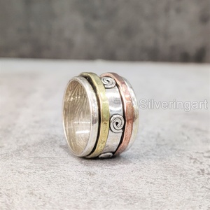 Anillo de meditación con banda giratoria, anillo de pulgar de Plata de Ley 925 para mujer, joyería hecha a mano, anillo giratorio de ansiedad navideña para hombre - Product Image 2