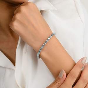 Trendy Women Luxury Jewelry Natural Baguette Cut Aquamarine and Diamond Tennis Bracelet 18k <b>Solid</b> White <b>Gold</b> Christmas Jewelry - Product Image 2