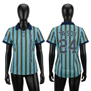 เสื้อกรรมการเบสบอลหญิง 180 GSM ผ้าโพลีเอสเตอร์ตาข่ายระบายอากาศ สีเหลืองนีออน ดีไซน์แผงสีน้ำเงิน พิมพ์ลายแบบ Sublimation โลโก้สั่งทำได้ - Product Image 5