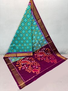 Hermosos saris de algodón seda Ikkat para fiestas - Product Image 2