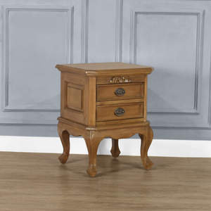 Chantilly Solid Mahogany Wood <b>Bedside</b> Cabinet with Natural Finish High Quality <b>Storage</b> for Apartment Bedroom Use 2 Drawers - Product Image 2