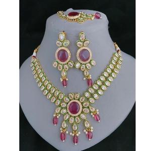 Precioso collar Kundan chapado en oro, conjunto de pendientes y Tikka para mujer, joyería de diseñador para boda y fiesta - Product Image 1