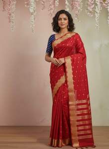 Sari de Crepé Georgette Puro para Mujer, Viscosa Pura, Hermoso Diseño de Dos Zari Daman, Hermosa Blusa de Viscosa Butti, Hecho en India - Product Image 3