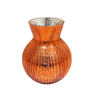 Jarrón de Flores Redondo de Vidrio Decorativo para el Hogar, Jarrón de Vidrio de Color Naranja Antiguo para Decoración de Mesa - Product Image 1