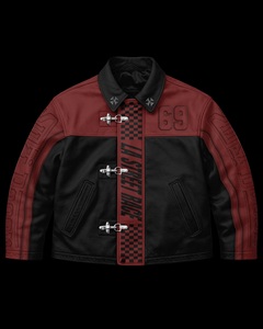 Veste de moto pour homme Valley Sport en PU, rouge et blanc, col rabattable, coupe-vent, style motard, impression par transfert thermique - Product Image 2
