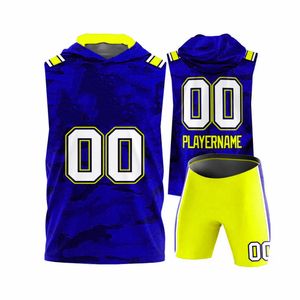 Maillot de football 7v7 personnalisé OEM pour hommes, jaune et vert, uniformes de football, vêtements de sport pour club, 100% polyester, à capuche, sans manches - Product Image 2