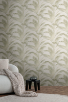 Papel Tapiz Vinílico No Tejido, Color Verde Crema con Diseño Floral Moderno, Hecho en Alemania, Altamente Resistente al Lavado, Rollos para Sala de Estar, Cocina y Baño