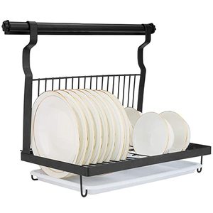 Escurridor de Platos Colgante de Acero Inoxidable con Recubrimiento en Polvo, Escurridor de Platos Plegable con Bandeja de Drenaje, Escurridor de Platos de Metal Negro - Product Image 2