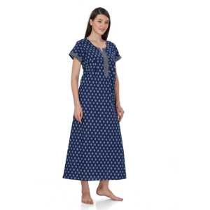 Chemise de nuit longue Evolve pour femme 100 % coton imprimé, super confortable et douce, avec fermeture boutonnée et taille élastique, taille XS - Product Image 1