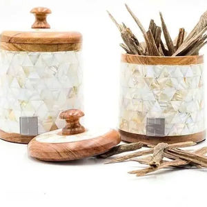 Royal Artisans Boîte de rangement multifonctionnelle avec couvercle en bois avec incrustation de nacre pour sachet de thé et bols sucrés jetables - Product Image 1