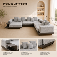 Canapé modulaire en tissu en forme de L moderne avec chaise longue et table d'appoint, rembourrage en éponge écologique, pour appartement et hôtel