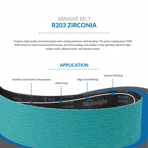 Sun Might R203 Courroie abrasive robuste à grain de zirconium 2000x50mm Haute performance de coupe Ponçage à sec ou humide Métal Bois dur - Product Image 2