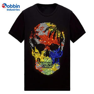 Camiseta de Hombre de Algodón Ecológico Transpirable con Logotipo Personalizado, Color Diamante, Estilo Urbano, Talla Grande, con Transferencia de Diamantes de Imitación - Product Image 1