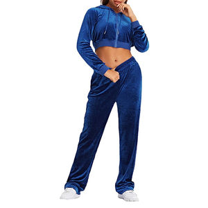 Ropa de mujer personalizada, chándal de terciopelo de verano, Top bordado, chándal recortado de terciopelo, conjunto de 2 piezas para mujer - Product Image 1