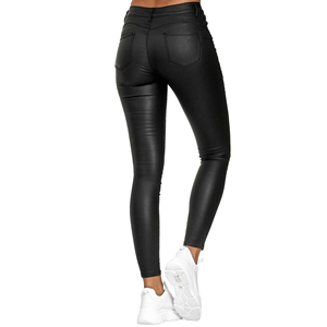 Pantalones de cuero negro personalizados de la mejor calidad para mujer, pantalones deportivos de lona de invierno al por mayor a precio normal - Product Image 3