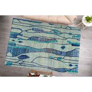 Alfombra Azul Azteca: Alfombra Decorativa con Patrón Étnico Impreso en 3D, Alfombra de Chenilla - Product Image 2