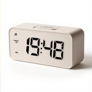 JE 5112B White Wooden Digital Alarm <b>Clock</b> Minimalist <b>LED</b> Display Snooze Feature Quartz for Home Decoration for Room Use Custom - Product Image 2