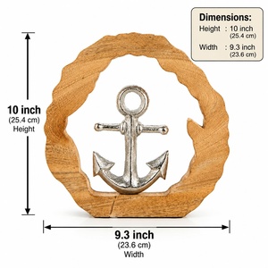 Sculpture de table rustique en bois avec ancre centrale en métal argenté – Décoration d'ambiance marine et nautique pour la maison - Product Image 3