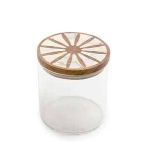 Wooden Inlay Lid Glass Dessert Sweet Chocolate Jar Customized Shape and Size Wedding Tableware Fancy Dates Box