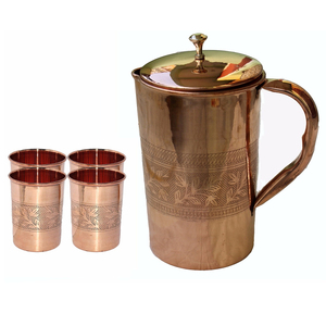 <b>Copper</b> Hammered Pitcher Metal Milk Juice Antique Finishing Drinking Water Jugs Glass Pitcher With <b>Handle</b> - Product Image 3