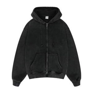 Sweats à capuche en polaire, sweats à capuche unis pour hommes, coupe régulière, lavage à l'acide, fermeture éclair, coton, hiver, respirant, séchage rapide, processus vintage, Impex - Product Image 1