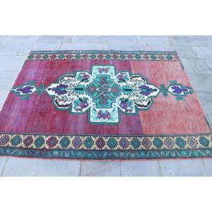 4.7x6.3 ft Rug, Turkish Vintage Rug, <b>Red</b> Blue Southwestern <b>Wool</b> Rug - Product Image 4