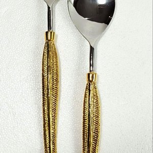 Juego de servidor de ensalada metálico de calidad antigua más vendido, espátulas de lujo, cucharas hechas en la India, reposapiés para cucharas y pinzas para ollas - Product Image 2