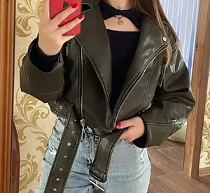 Nouvelle veste courte élégante pour femmes, veste en cuir PU multi-poches, streetwear, vente en gros, veste tendance hip-hop pour femmes - Product Image 4