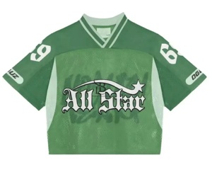 ชุดเสื้อผ้าแนวสตรีทแบบวินเทจของผู้ชายเสื้อยืดตาข่ายโอเวอร์ไซส์ทรงครอปเสื้อฟุตบอลอเมริกัน - Product Image 5