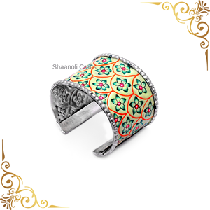 Bracelet jonc en argent oxydé de style indien peint à la main, bijoux de style Bollywood, magnifique bracelet à motif floral - Product Image 2