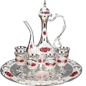 Royal Vintage Metallic Turkish <b>Tea</b> <b>Pot</b> Outside Flower Design With 6 <b>Cup</b> <b>Set</b> Coffee <b>Tea</b> Serving <b>Pot</b> With Round Shaped Tray - Product Image 3