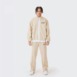 Nouvel ensemble survêtement décontracté pour homme avec pantalon de survêtement ample à plis et veste zippée à plis, logo personnalisé, tenue de sport - Product Image 1