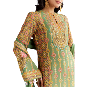 Mousseline de coton vert aqua clair Kurta Dupatta avec Palazzo imprimé Vente en gros de vêtements ethniques pour femmes Mode fournisseur d'usine OEM - Product Image 4