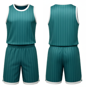 Ensemble de Tenue de Basketball Rétro à Rayures Vertes/Aqua - Maillot et Short Personnalisables et Respirants pour Clubs - Product Image 1