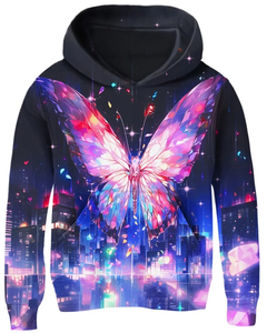 เสื้อมีฮู้ดสวมหัวแขนยาวพิมพ์ลายผีเสื้อสำหรับผู้ชายผู้หญิงลำลองโชว์ไหล่ผ้าใบขนาดใหญ่ดีไซน์ยูนิเซ็กซ์ - Product Image 3