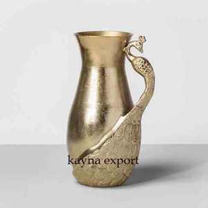 FANCY DECORATIVE <b>GOLD</b> METAL LEAF BRANCH WHITE PE COATED CRAFTSMAN HOME FINISHED FLOWER <b>VASES</b> - Product Image 2