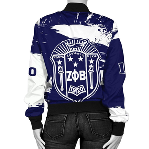 Giacca in Raso Zeta Phi Beta da Donna Blu e Bianca, Abbigliamento Sorority ZPB con Ricamo Scudo 1920, Stile Varsity Premium - Product Image 2