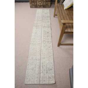 Tapis turc, tapis vintage 1,6x8,3 pieds, tapis en laine rayé blanc - Product Image 1