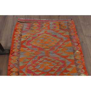 Tapis de couloir turc Kilim 3,1x9,5 pi (94x291 cm), tapis persan vintage orange - Product Image 4