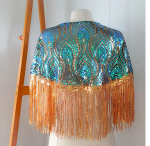 Robe de soirée élégante pour dames Cape perlée antistatique cristal brodé perles franges asymétriques Organza - Product Image 2