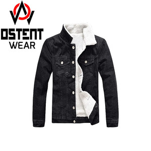 Veste en jean d'hiver pour hommes et femmes, vente en gros personnalisée, broderie noire, style streetwear, intérieur en laine douce, bouton unique, poche - Product Image 2