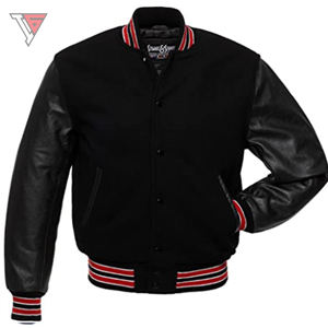 Chaqueta universitaria de manga de cuero con logotipo bordado de chenilla personalizable de alta calidad para hombres para la temporada de invierno de béisbol de la escuela secundaria - Product Image 2