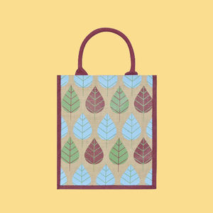 Flower Print Custom Logo Reusable <b>Zippered</b> Jute <b>Tote</b> <b>Bag</b> with Comfortable Handles for Grocery Shopping and Daily Carry - Product Image 2