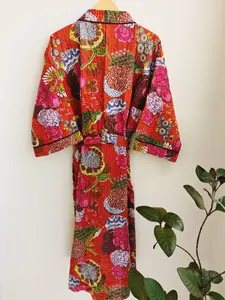 Kimono de edredón Kantha hecho a mano para mujer, estampado de Color naranja, excelente calidad, 100% algodón Natural disponible, precio a granel, India - Product Image 2