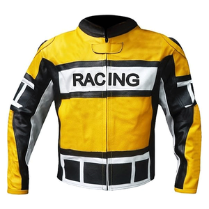 Men's Genuine Cowhide Leather Racing Motorbike Jacket Black Yellow Color Windproof Protective Armors for Touring Racer Custom - Product Image 1