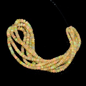 Opale éthiopienne jaune feu 4mm-6mm perles Rondelle à facettes | 16 "Strand | Perles de pierres précieuses semi-précieuses opale Welo éthiopienne naturelle - Product Image 1