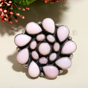 Bague réglable en argent sterling faite à la main avec une pierre précieuse opale rose ovale taillée en pierre naturelle serti de lunette pour les mariages et les fêtes - Product Image 2