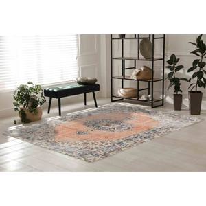 Tapis à motifs orange et bleu marine : Tapis turc Oushak de style antique, tapis doux non tissé - Product Image 3