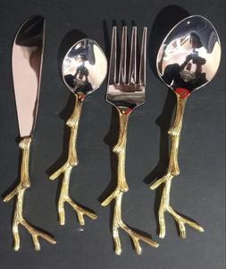 Outils de cuisine en laiton indien ensemble de couverts en métal or poignée vaisselle couverts en acier inoxydable ensemble de cuillères de service vaisselle couverts - Product Image 2